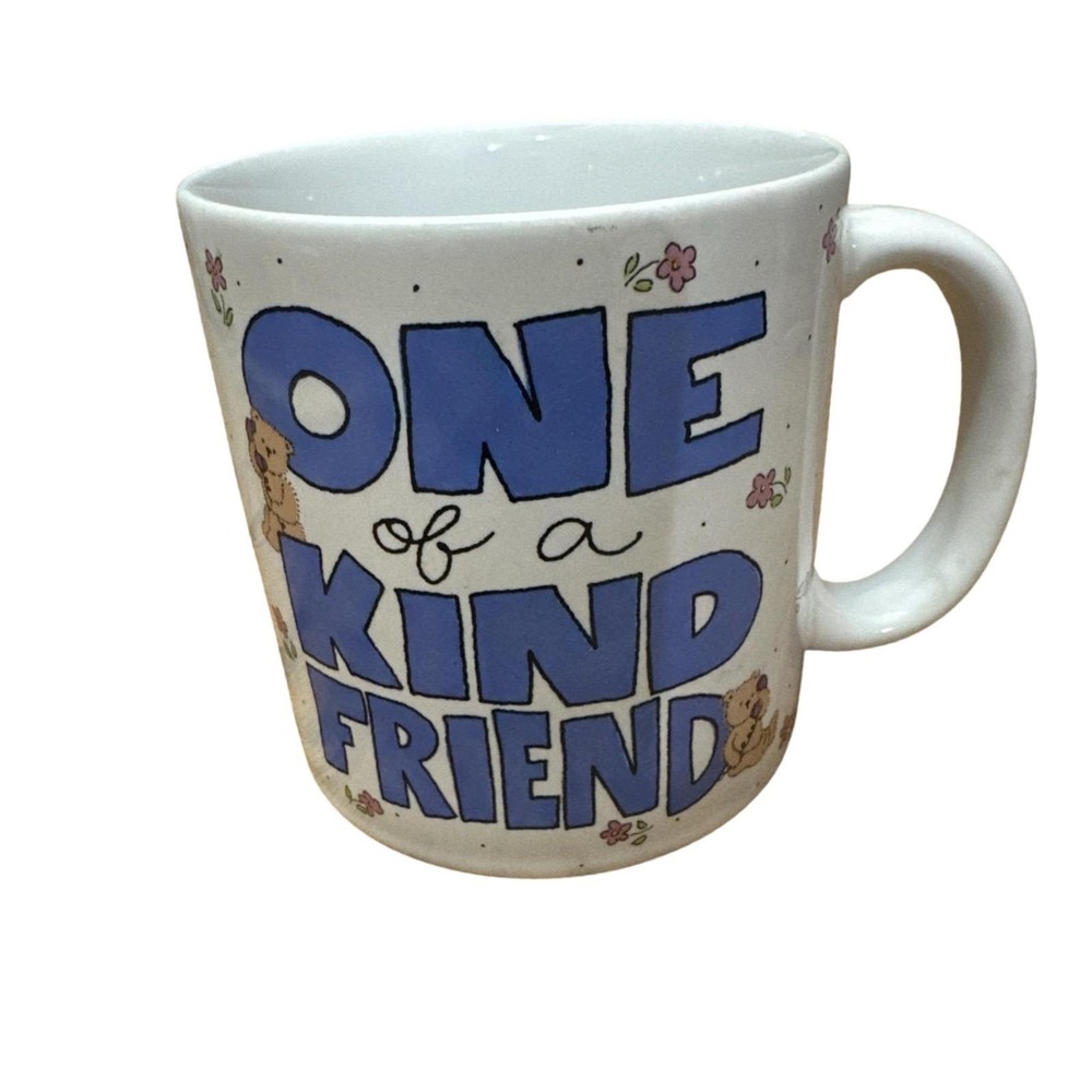 Russ Berrie Coffee Mug White One of a Kind Friend Bear Floral Cottagecore